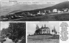 dobová pohlednice vsi s kostelem