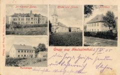 dobová pohlednice vsi s kostelem