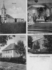 dobová pohlednice vsi s kostelem