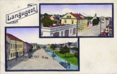 dobová pohlednice vsi s kostelem (nahoře vpravo)