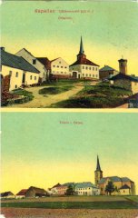 dobová pohlednice vsi s kostelem