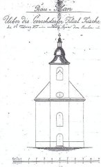 průčelí kostela na plánu stavitele Borovského