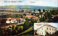 historické foto vsi s kostelem