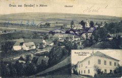 dobová pohlednice vsi s kostelem