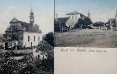 historické foto vsi s kostelem