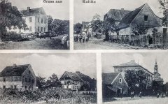 historické foto vsi s kostelem