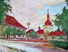 obraz vsi s kostelem od Františka Patočky