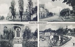 dobová pohlednice vsi s kostelem