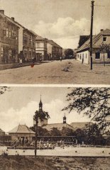 dobová pohlednice vsi s kostelem