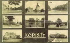 dobová pohlednice vsi s kostelem