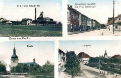 dobová pohlednice vsi s kostelem