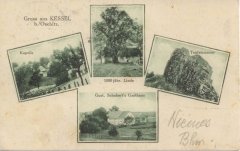 dobová pohlednice vsi s kaplí (vlevo)