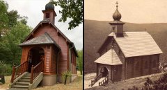 vlevo replika kaple v německém Weilersbachu, vpravo na Vřesové Studánce