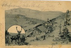 původní kamenná kaple na dobové pohlednici