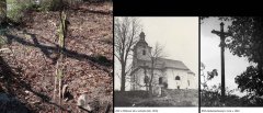 vlevo torzo povaleného tzv. misijního kříže nalezeno poblíž  bývalého vchodu na katolický hřbitov