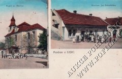 dobová pohlednice původní vsi s kostelem