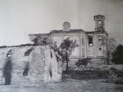historické foto vypáleného kostela