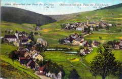 dobová pohlednice vsi s kostelem