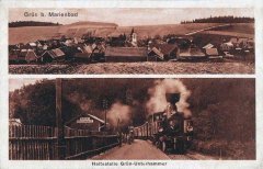 historická pohlednice vsi s kostelem