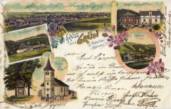 dobová pohlednice vsi s kostelem