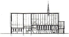 návrh nového kostela od Ing. arch. Tomáše Eflera - podélný řez