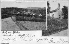 dobová pohlednice vsi s kaplí