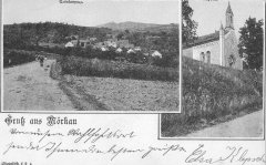 dobová pohlednice vsi s kaplí