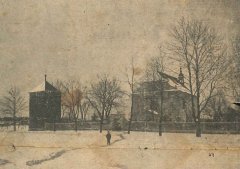 historické foto kostela a zvonice