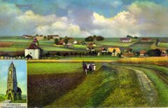 dobová pohlednice vsi s kostelem
