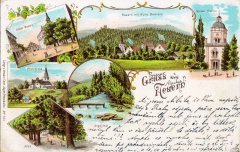 dobová pohlednice města s kostelem (na levém horním snímku)