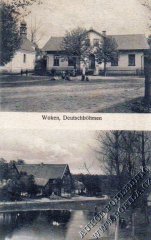 dobová pohlednice vsi s kaplí (nahoře vlevo)