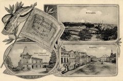 dobová pohlednice města s kostelem (vpravo nahoře)