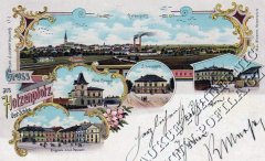 dobová litografie města s kostelem