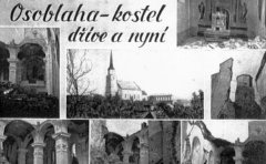 dobová pohlednice kostela před a po poškození