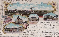 historické foto města s kostelem