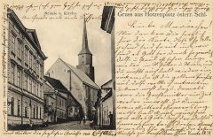 historická pohlednice města s kostelem