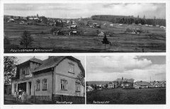 dobová pohlednice vsi s kostelem