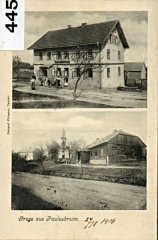 dobová pohlednice vsi s kostelem (dole)