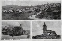 historické foto kostela (nahoře v popředí, dole vlevo)