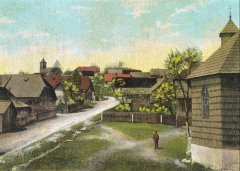 dobové foto vsi s kostelem