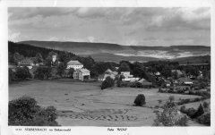 dobová pohlednice vsi s kostelem