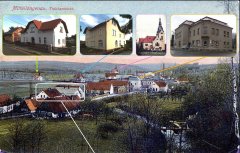 dobová pohlednice vsi s kostelem