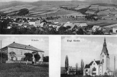 dobová pohlednice vsi s kostelem