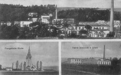 dobová pohlednice vsi s kostelem