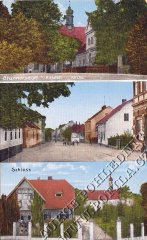 dobová pohlednice vsi s kostelem
