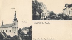 dobová pohlednice vsi s kostelem