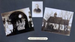 historické foto původního kostela a jeho interiéru