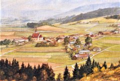 obraz vsi s kostelem od Bernharda Derschmidta
