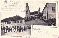 dobová pohlednice vsi s kostelem