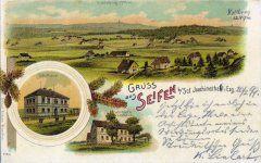 dobová pohlednice vsi s kostelem (na horním snímku)